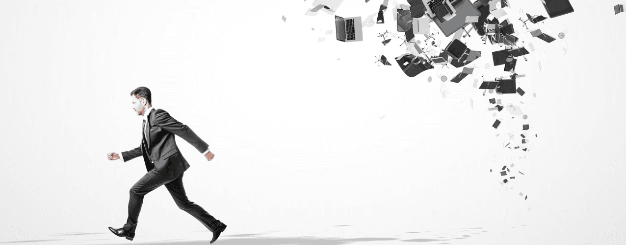Male running away from tech
