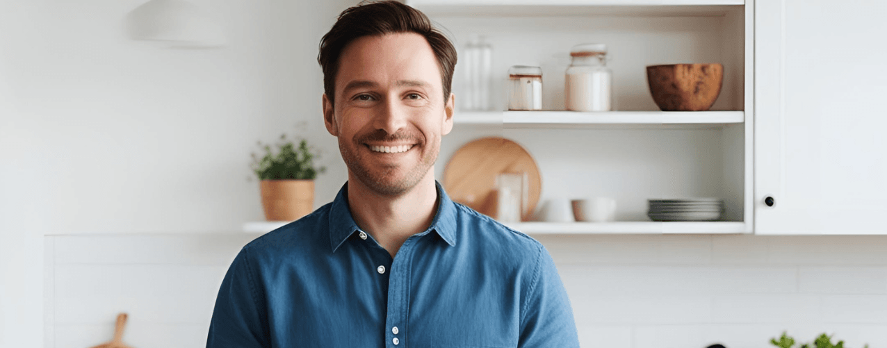 Male stood in kitchen
